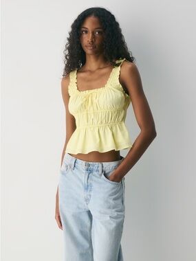 Aritzia Sunday Best Helena Poplin Lined Smocked Ruffle Tank Top in Lemonade